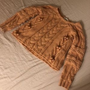 For Love and Lemons Cable Knit PomPom Sweater
